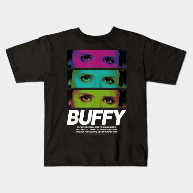 Buffy The Vampire Slayer Buffy Eyes Stack Kids T-Shirt by defreitasysou